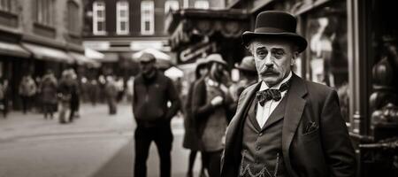 ai généré noir et blanc photographier de une victorien homme génératif ai photo