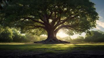 ai généré solitaire arbre dans le champ génératif ai photo