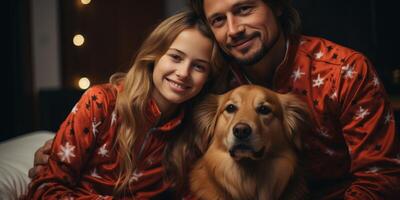 ai généré famille photo avec chien génératif ai