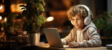 ai généré adolescent enfant Faire devoirs à le ordinateur génératif ai photo