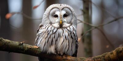 ai généré hibou sur une branche proche en haut génératif ai photo