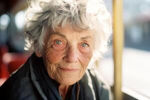 ai généré portrait de un personnes âgées femme dans une café fermer génératif ai photo