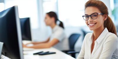 ai généré Bureau ouvrier femmes à lieu de travail génératif ai photo