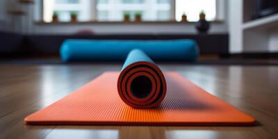 ai généré yoga tapis sur le sol génératif ai photo