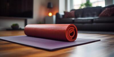 ai généré yoga tapis sur le sol génératif ai photo