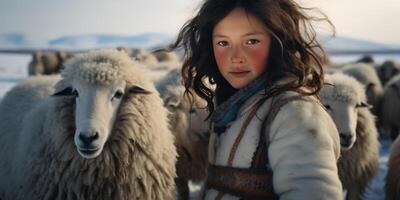 ai généré mongol fille avec un animal tif génératif ai photo