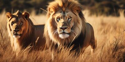 ai généré les Lions dans le sauvage savane génératif ai photo