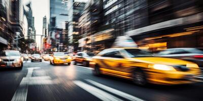 ai généré Taxi dans mouvement dans une gros ville mouvement brouiller génératif ai photo