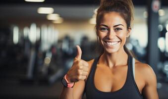 ai généré généreux femme montrant classe dans le Gym actif ai photo