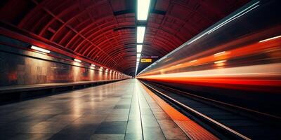 ai généré vide métro qui passe train mouvement brouiller génératif ai photo