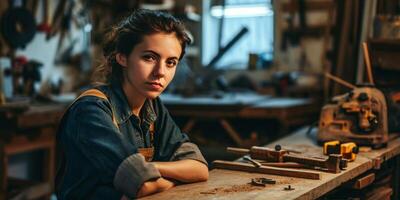 ai généré fille Charpentier dans le atelier génératif ai photo