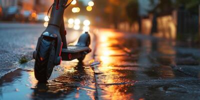 ai généré électrique scooter sur ville des rues éco transport génératif ai photo