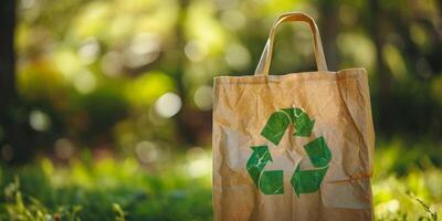 ai généré papier sac avec recyclage symbole génératif ai photo