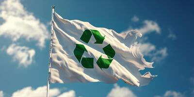 ai généré recyclage symbole sur une blanc drapeau génératif ai photo