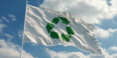 ai généré recyclage symbole sur une blanc drapeau génératif ai photo