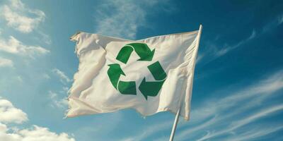 ai généré recyclage symbole sur une blanc drapeau génératif ai photo