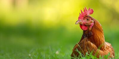 ai généré poulet sur vert herbe génératif ai photo