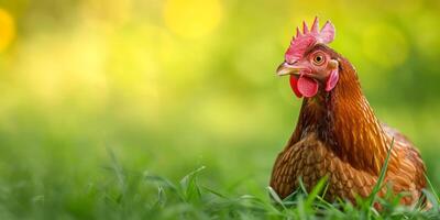 ai généré poulet sur vert herbe génératif ai photo