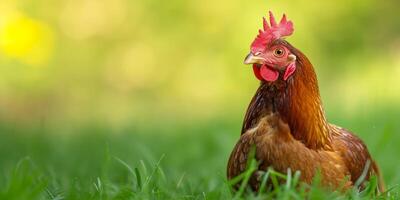 ai généré poulet sur vert herbe génératif ai photo