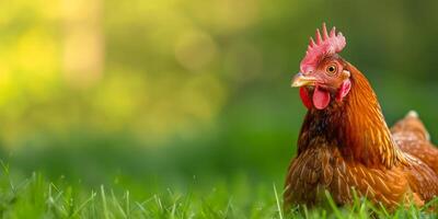 ai généré poulet sur vert herbe génératif ai photo