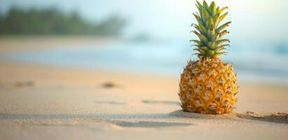 ai généré ananas dans le le sable sur le plage génératif ai photo