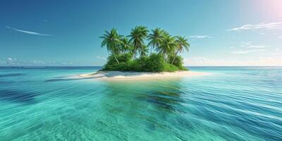 ai généré île avec paume des arbres et blanc le sable dans le milieu de le océan génératif ai photo