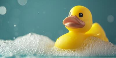 ai généré Jaune canard dans une mousse une baignoire génératif ai photo