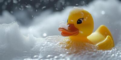 ai généré Jaune canard dans une mousse une baignoire génératif ai photo