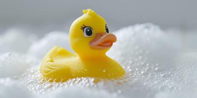 ai généré Jaune canard dans une mousse une baignoire génératif ai photo