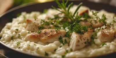 ai généré délicieux Risotto avec Viande génératif ai photo