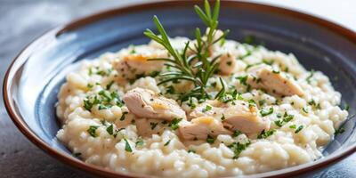 ai généré délicieux Risotto avec Viande génératif ai photo