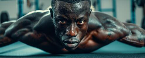 ai généré homme Faire des pompes dans le Gym génératif ai photo