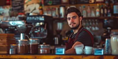 ai généré barman derrière le bar génératif ai photo