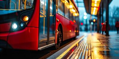 Publique transport autobus à une Arrêtez photo