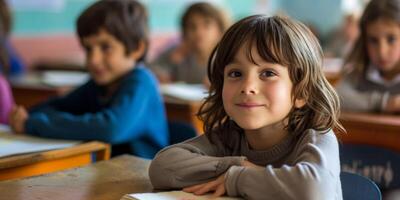 primaire école les enfants à école bureau photo