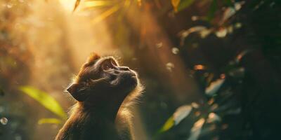 singe dans la nature sur une flou Contexte photo