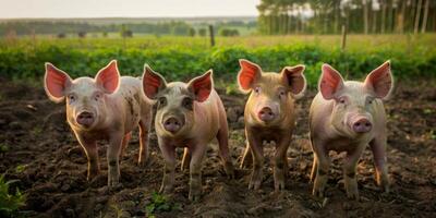 les cochons dans une porcherie sur une ferme photo