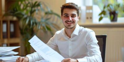 homme d'affaire à portable dans Bureau photo