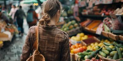 femme choisir des légumes à le marché photo