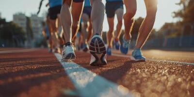 pieds dans baskets de une homme fonctionnement le long de le chemin photo