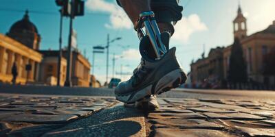 désactivée la personne avec prothèse le jogging photo