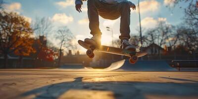 patineur sur une planche à roulette fermer photo