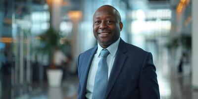 affaires portrait de un africain américain homme dans le Bureau photo