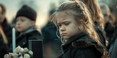 une enfant est triste à une funéraire photo