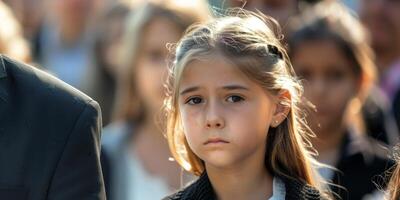 une enfant est triste à une funéraire photo