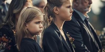 une enfant est triste à une funéraire photo