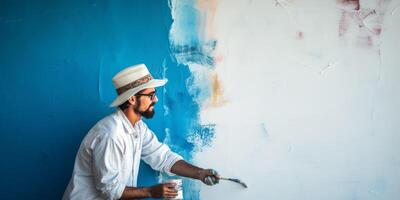 peintre peignant un mur photo