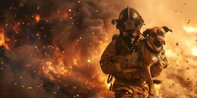 pompier sauve une chien de Feu photo