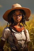 Jeune africain américain femme agriculteur portant chapeau photo