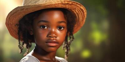 Jeune africain américain femme agriculteur portant chapeau photo